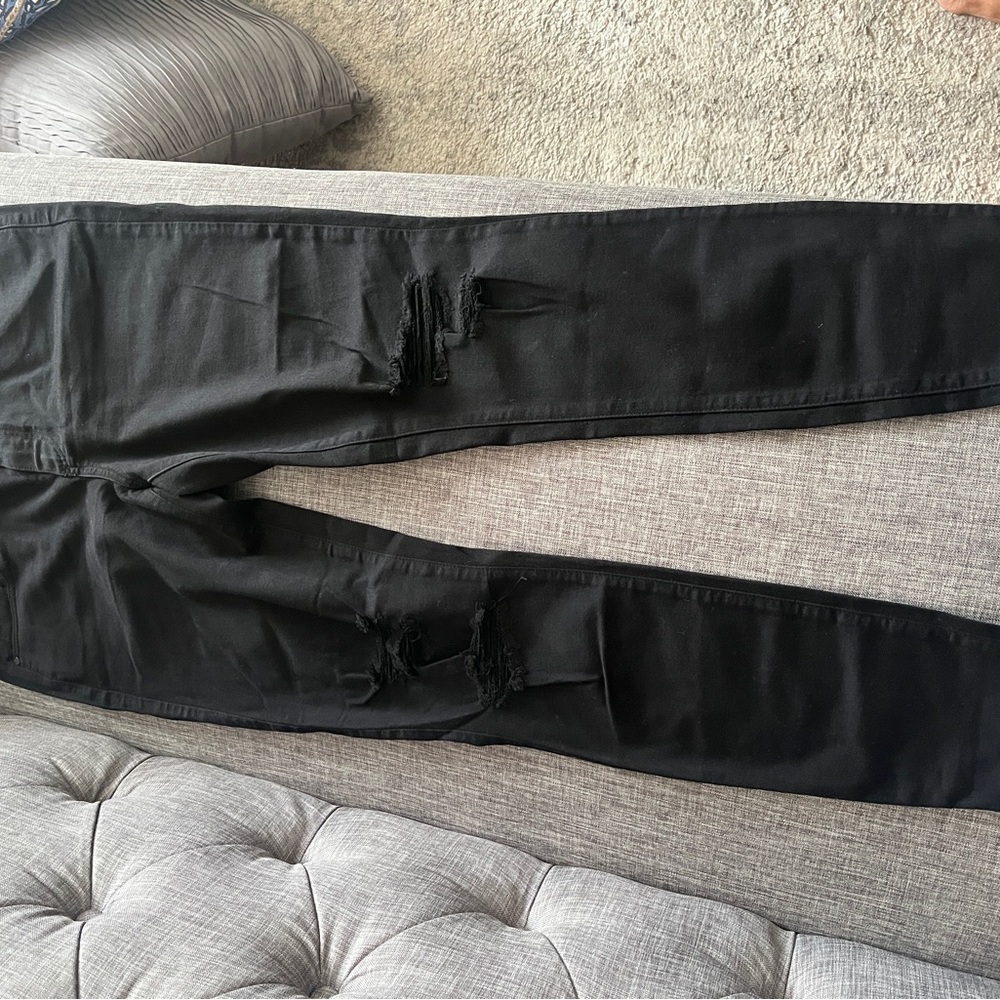 PAIGE Black Distressed Skinny Jeans